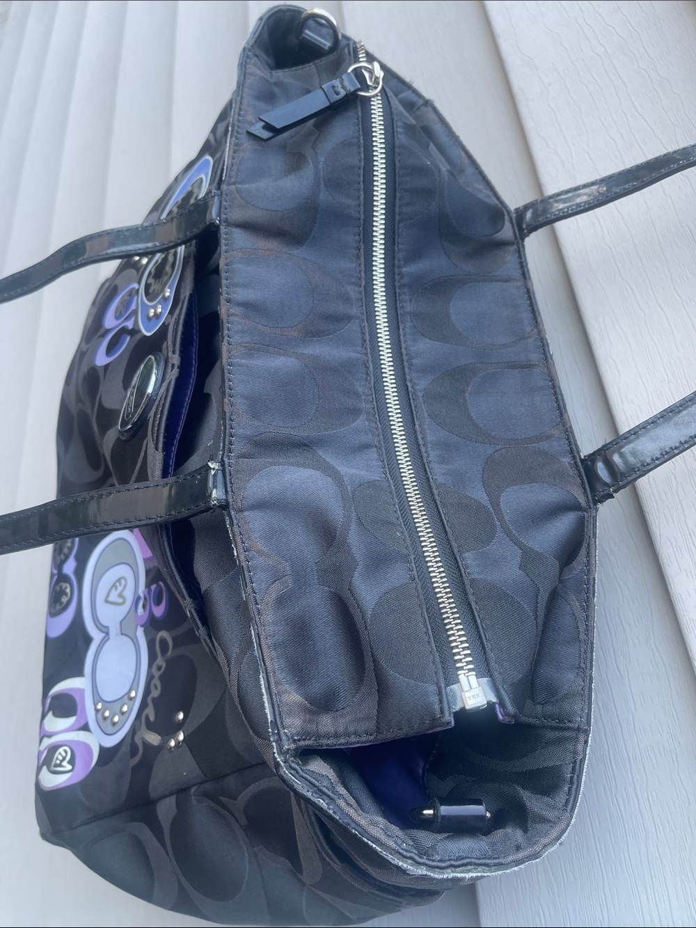 COACH Y2K Poppy Graffiti Signature Black Tote Bag Sunglasses Star purple - Picture 12 of 15